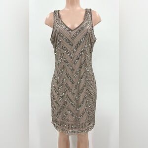 Pisarro Nights Sequined Sleeveless V-Neck Beaded Dress Size 16